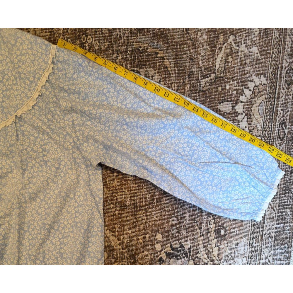 Lanz of Salzburg NWOT 2X Blue Floral Cotton Flannel Nightgown Heart Buttons - Picture 7 of 12